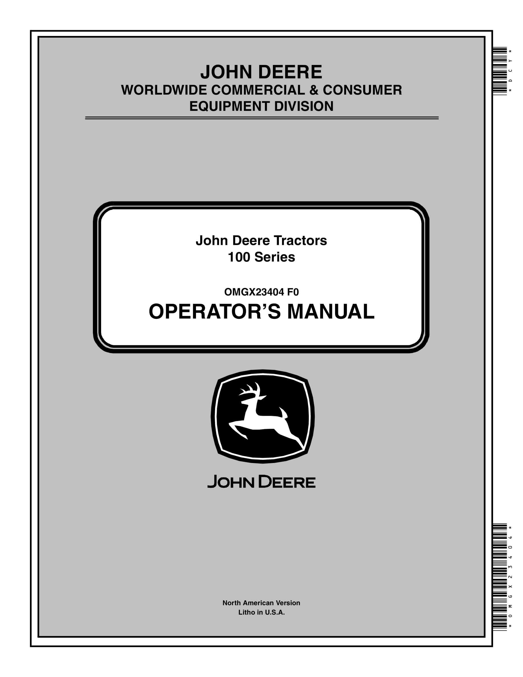 John Deere 100 Series Tractor Operator Manual OMGX23404-1