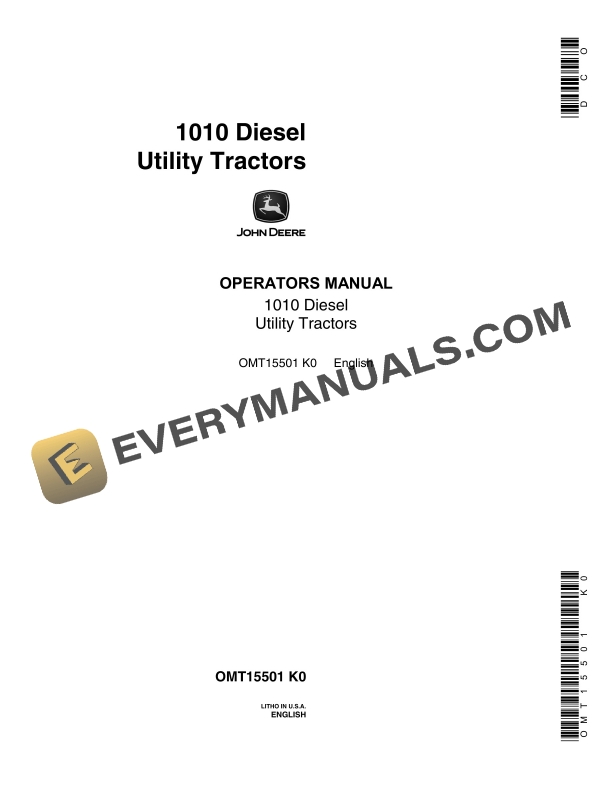 John Deere 1010 Diesel Utility Tractors Operator Manuals OMT15501