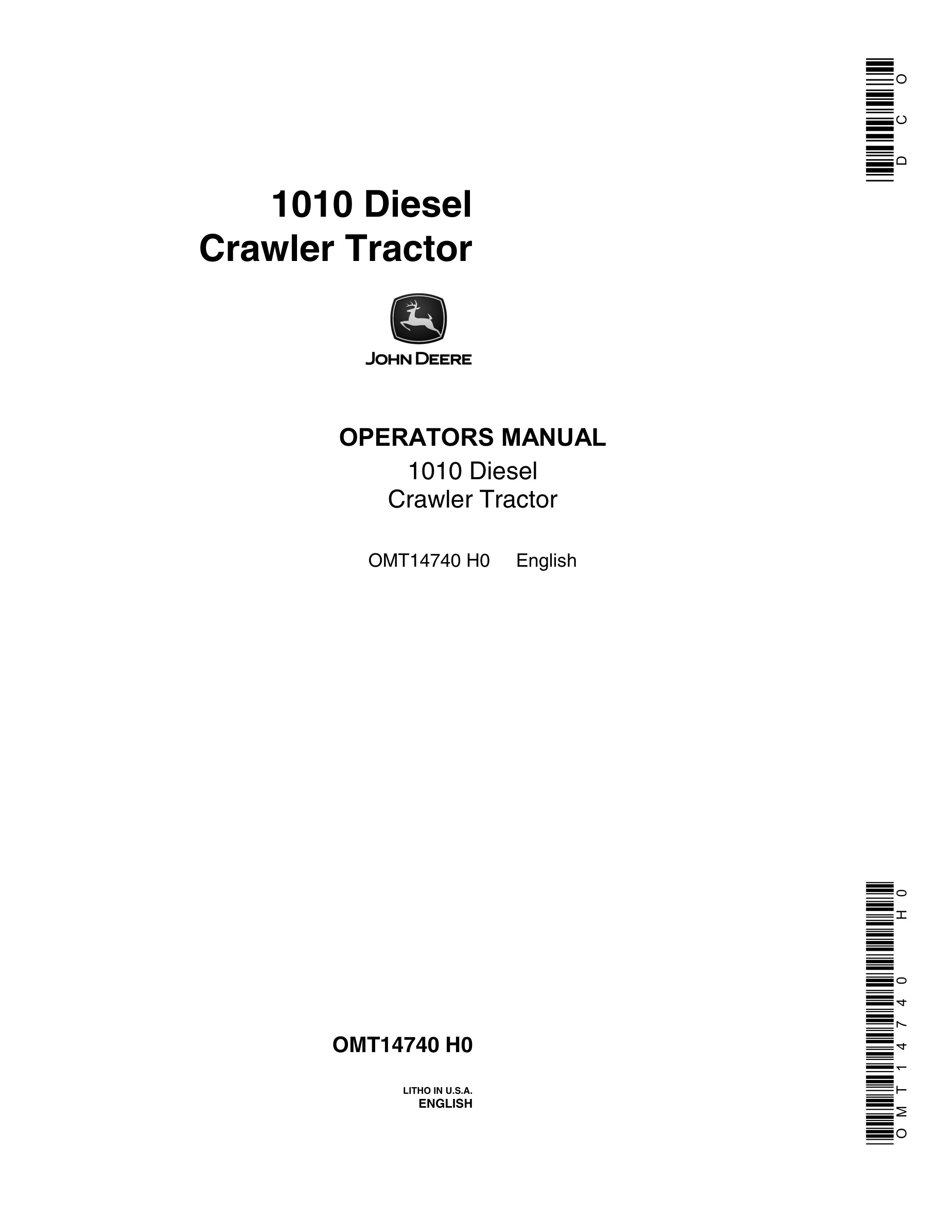 John Deere 1010 Tractor Operator Manual OMT14740-1