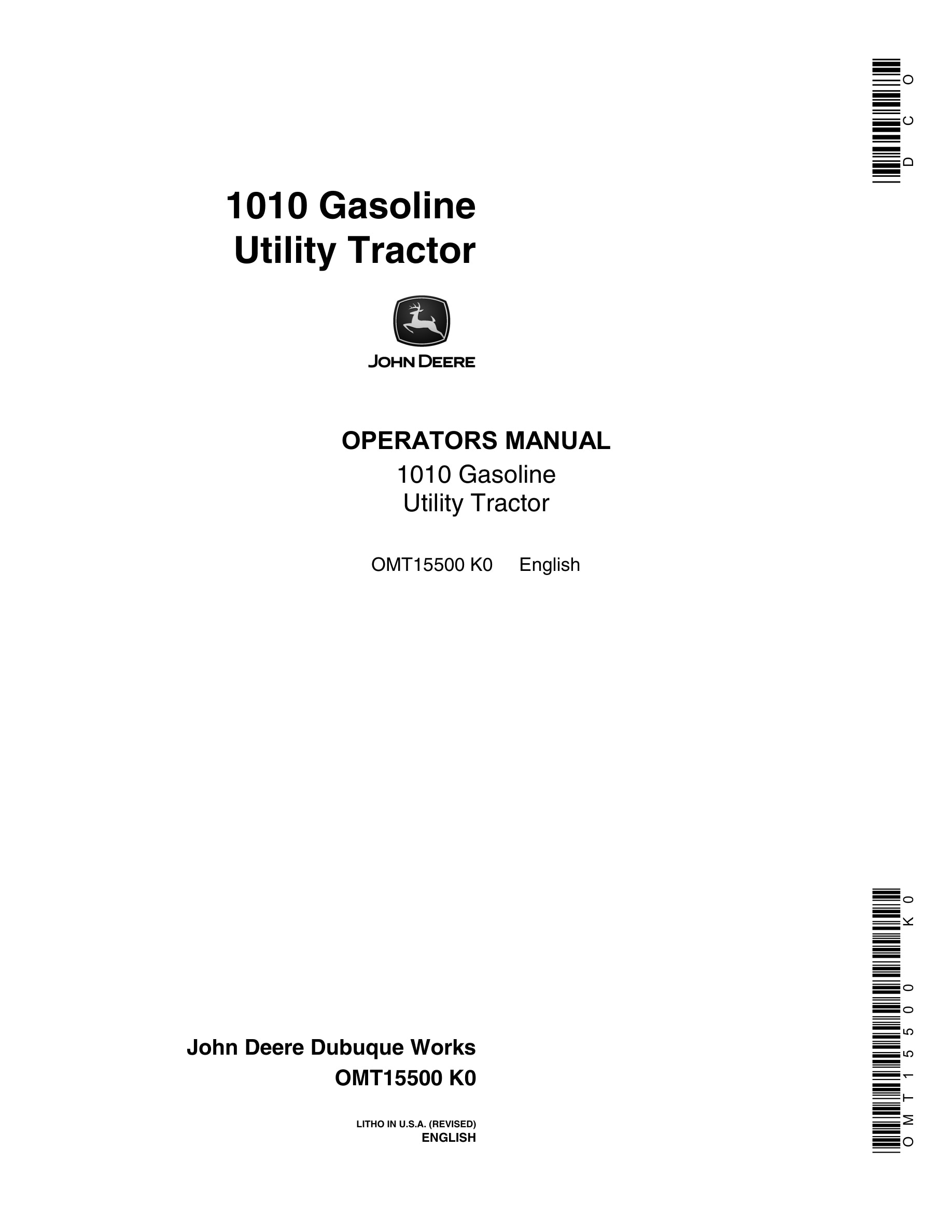 John Deere 1010 Tractor Operator Manual OMT15500-1