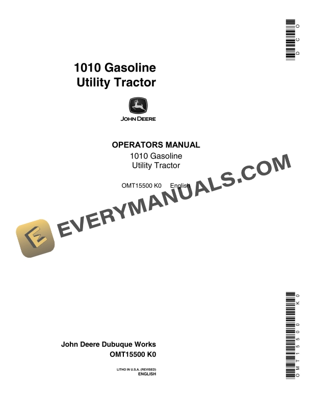 John Deere 1010 Tractor Operator Manual OMT15500-1