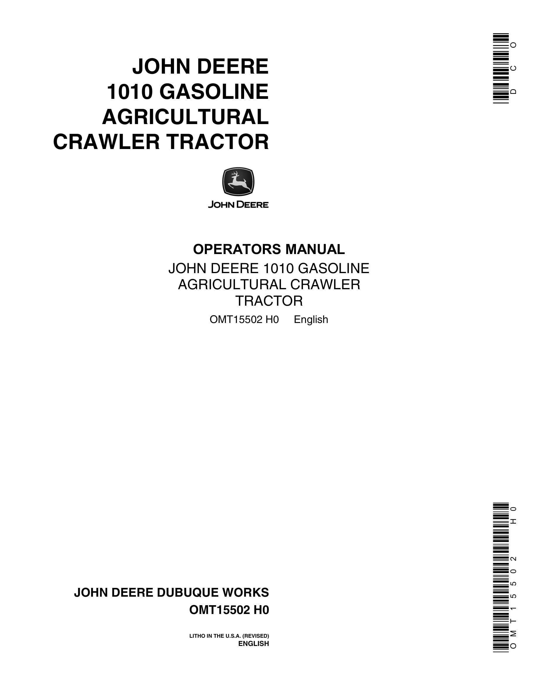John Deere 1010 Tractor Operator Manual OMT15502-1