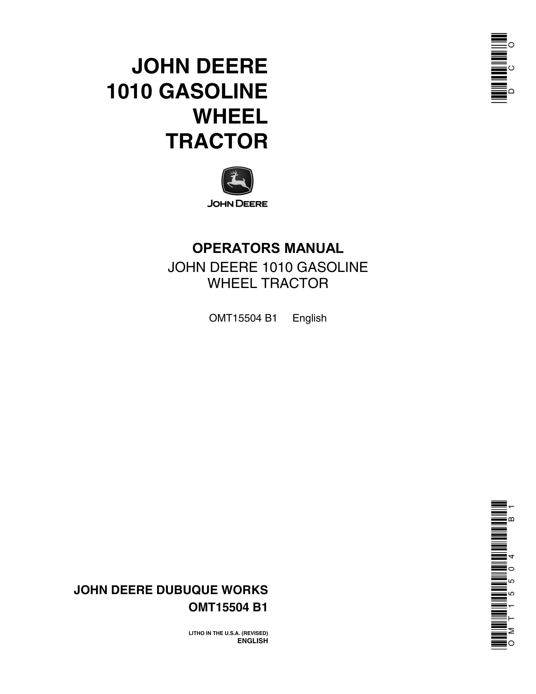 John Deere 1010 Tractor Operator Manual OMT15504-1