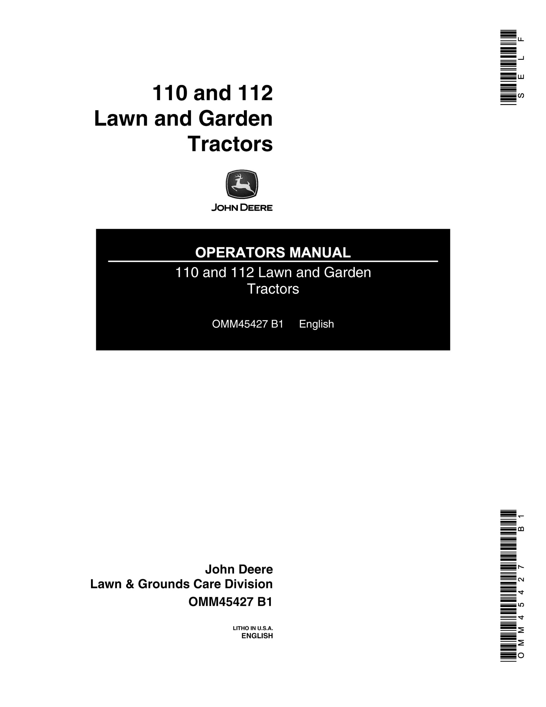 John Deere 110 AND 112 Tractor Operator Manual OMM45427-1