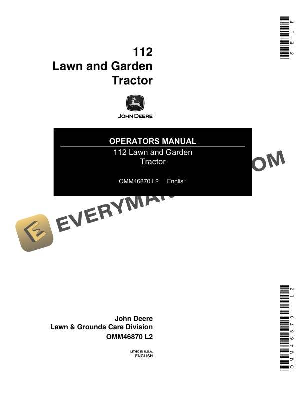 John Deere 112 Tractor Operator Manual OMM46870