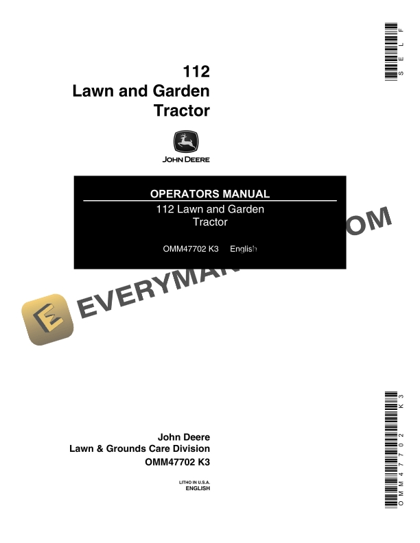 John Deere 112 Tractor Operator Manual OMM47702