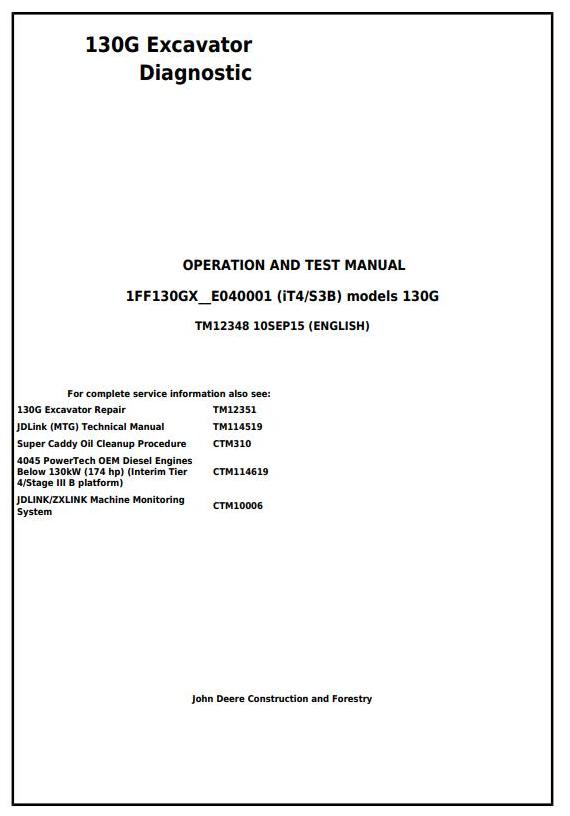 John Deere 130G Excavator Operation Test Manual TM12348