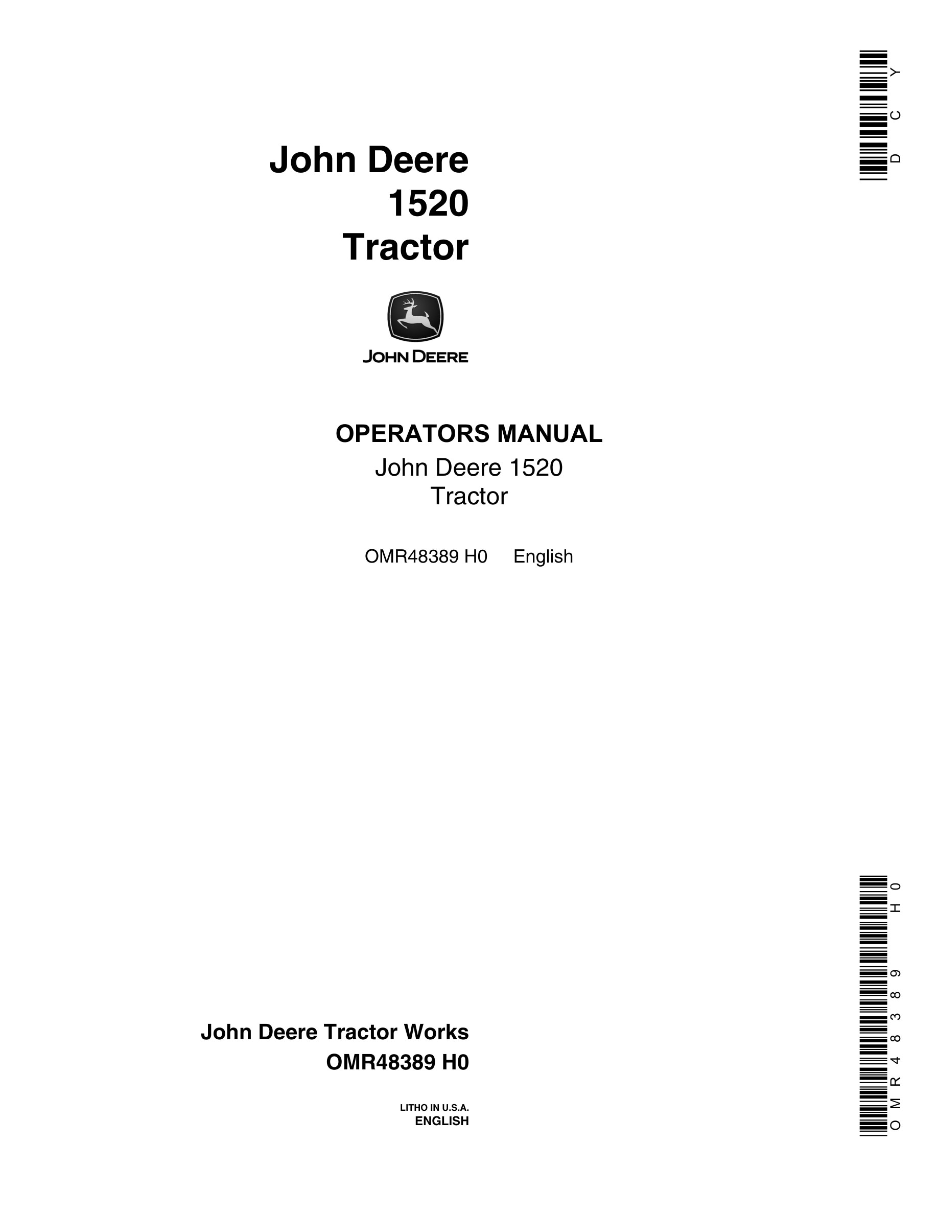 John Deere 1520 Tractor Operator Manual OMR48389-1