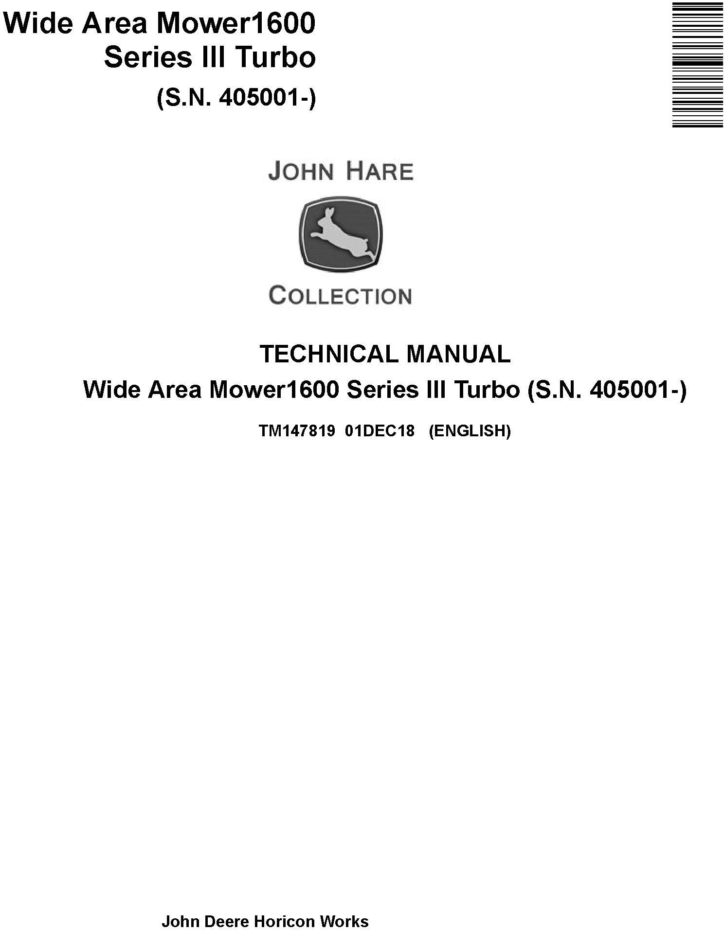 John Deere 1600 Series III Turbo Wide Area Mower Technical Manual TM147819