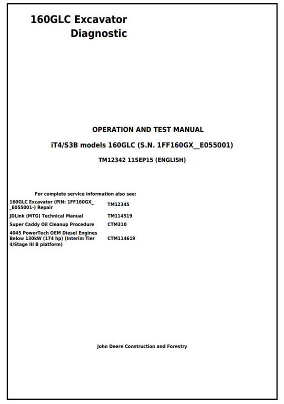 John Deere 160GLC Excavator Diagnostic Operation Test Manual TM12342