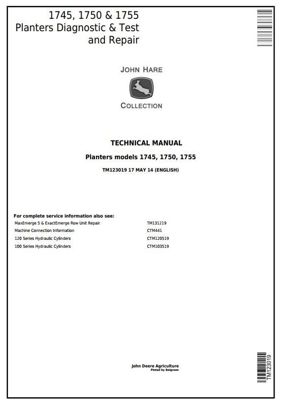 John Deere 1745 1750 1755 Planter Diagnostic Test Repair Technical Manual TM123019