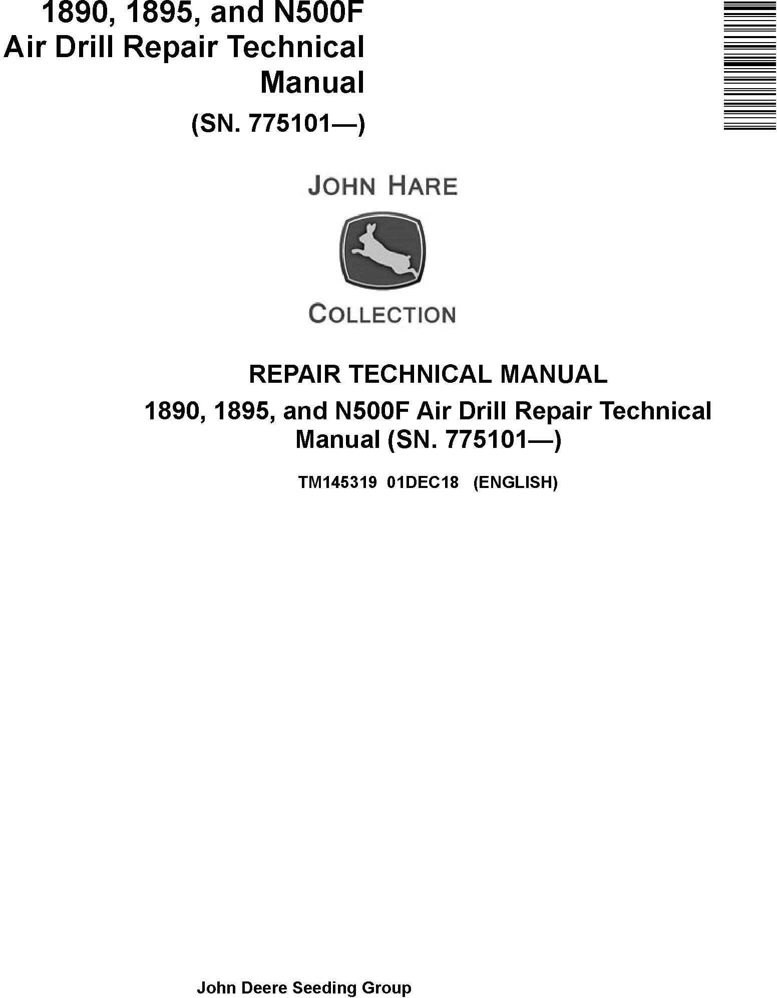 John Deere 1890 1895 N500F Air Drill Repair Technical Manual TM145319