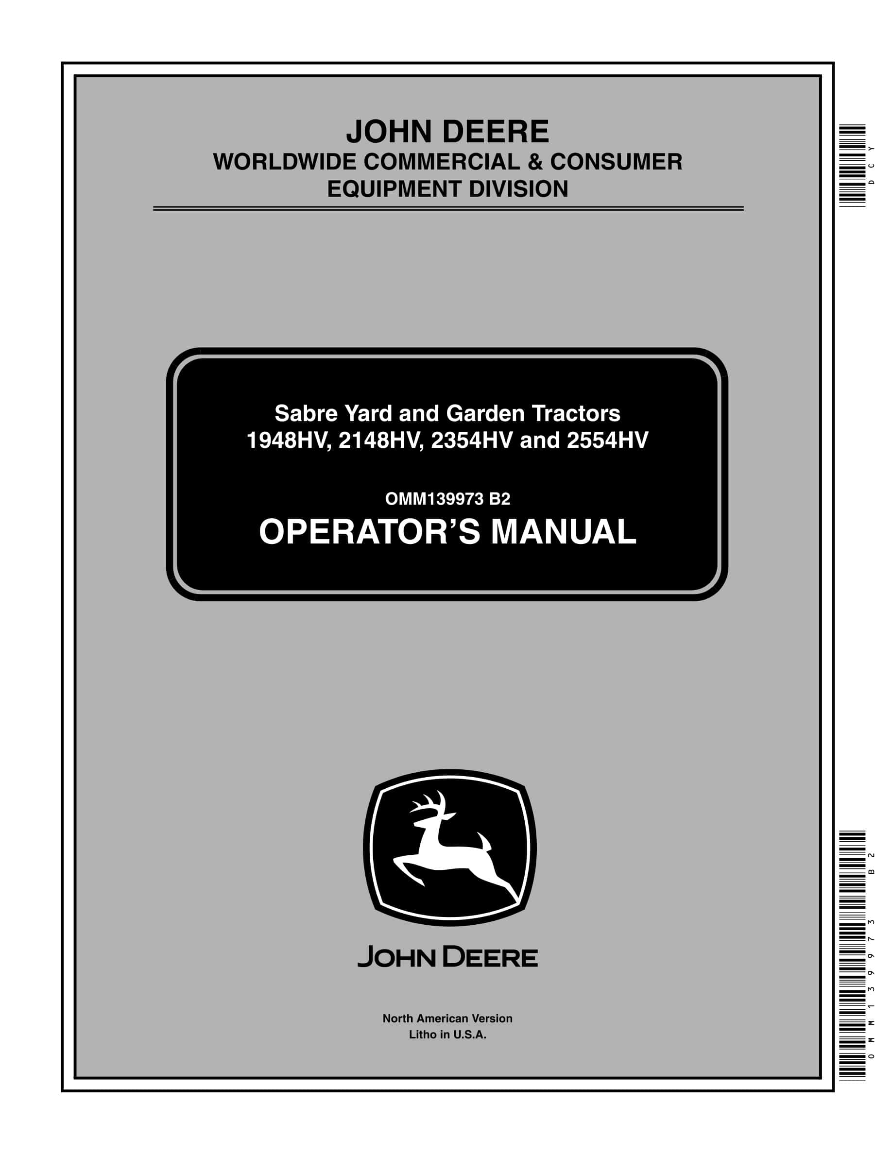 John Deere 1948HV, 2148HV, 2354HV and 2554HV Tractor Operator Manual OMM139973-1