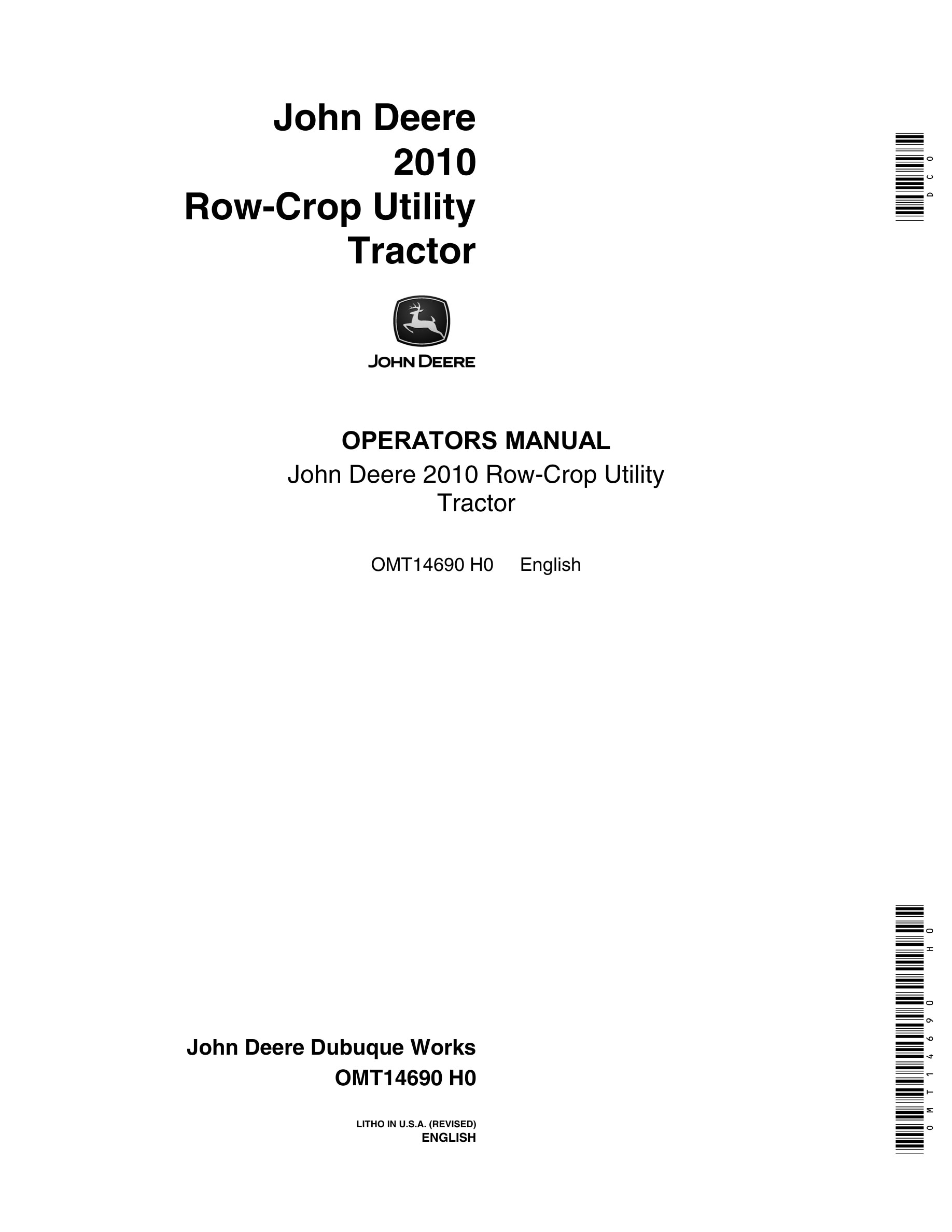 John Deere 2010 Row-crop Utility Tractors Operator Manual OMT14690-1