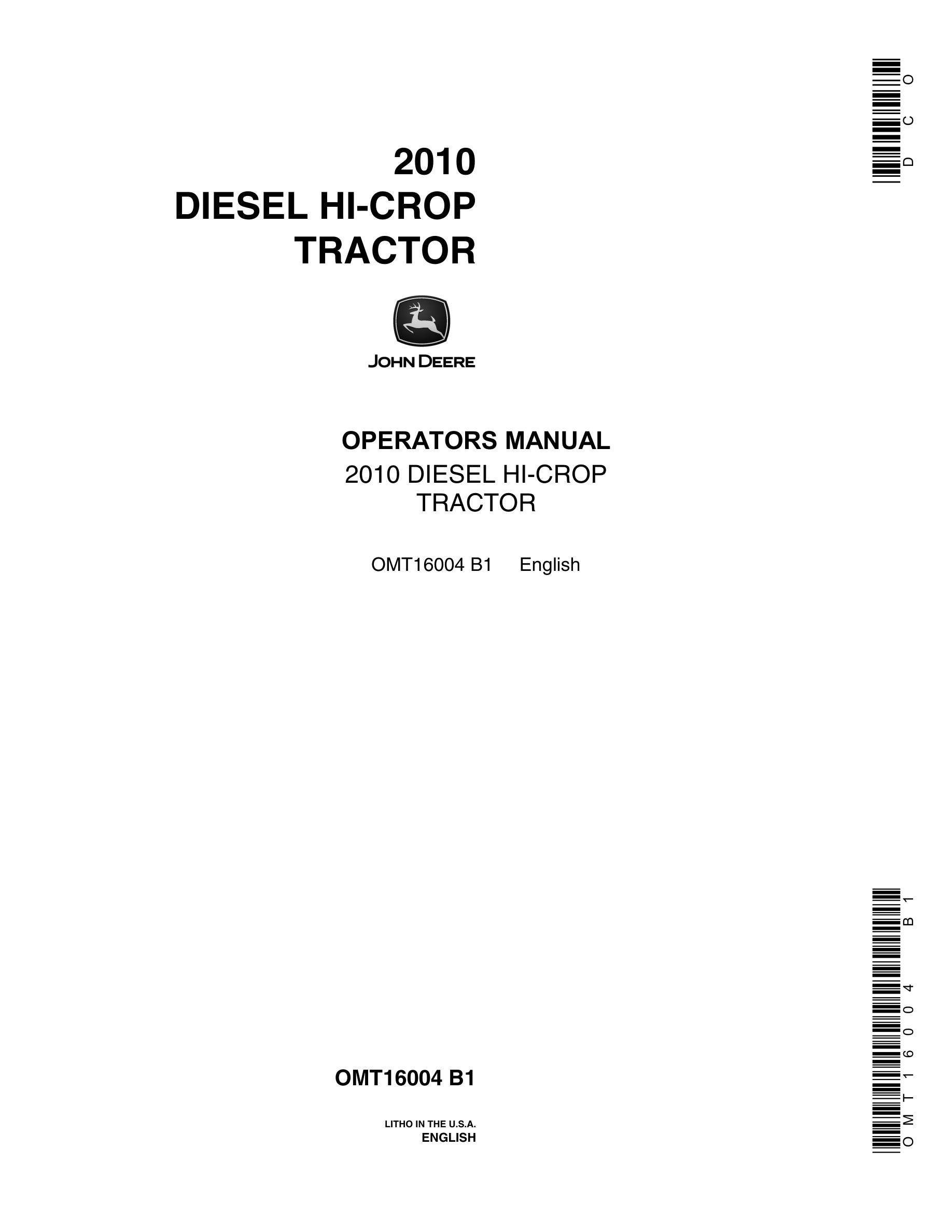 John Deere 2010 Tractor Operator Manual OMT16004-1
