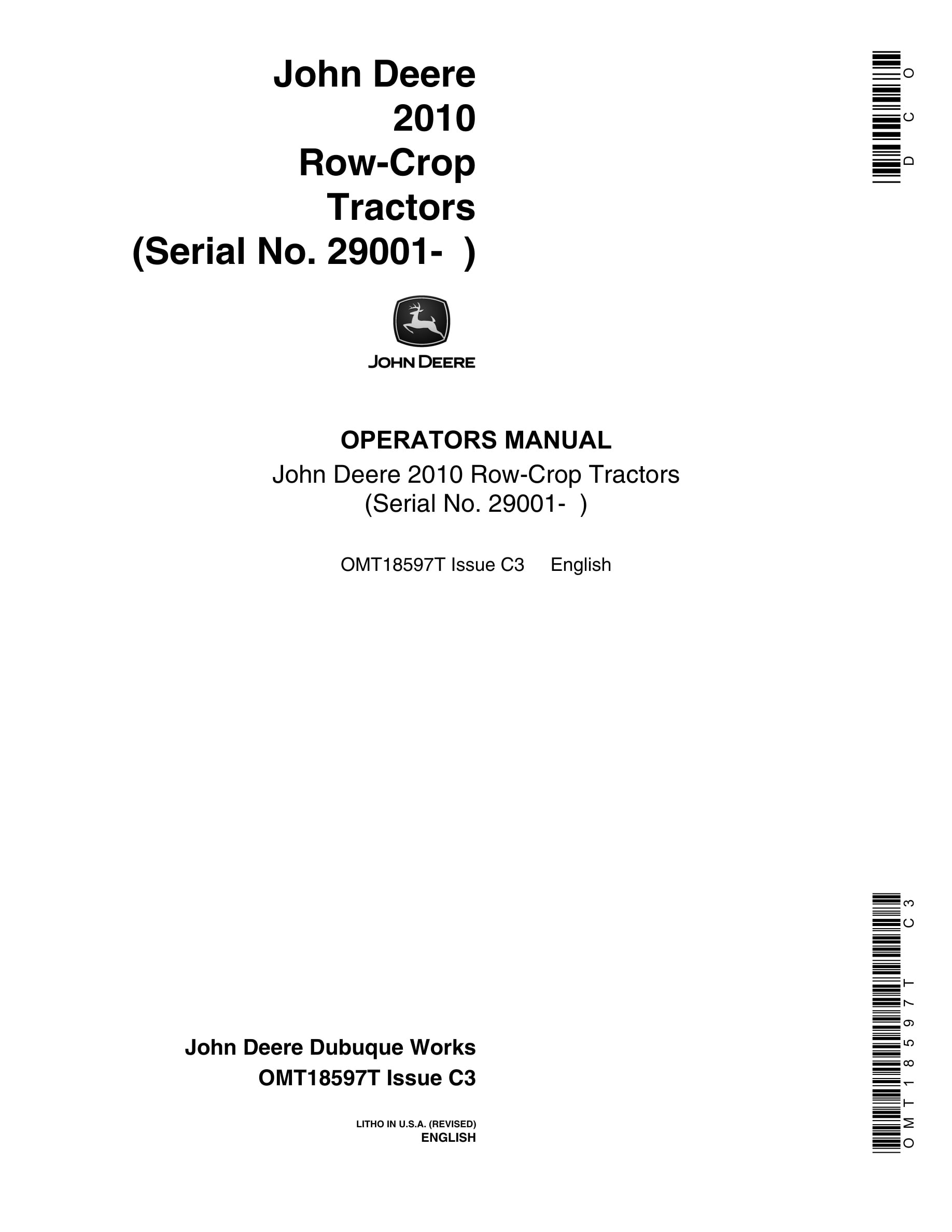 John Deere 2010 Tractor Operator Manual OMT18597T-1