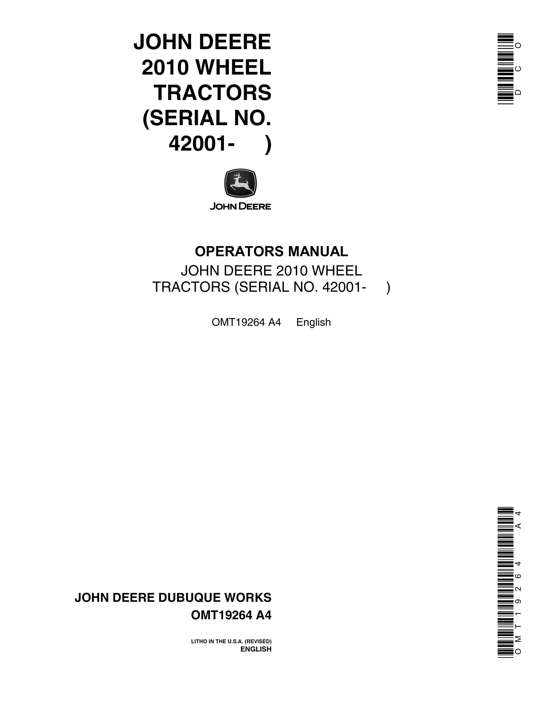 John Deere 2010 Tractor Operator Manual OMT19264-1