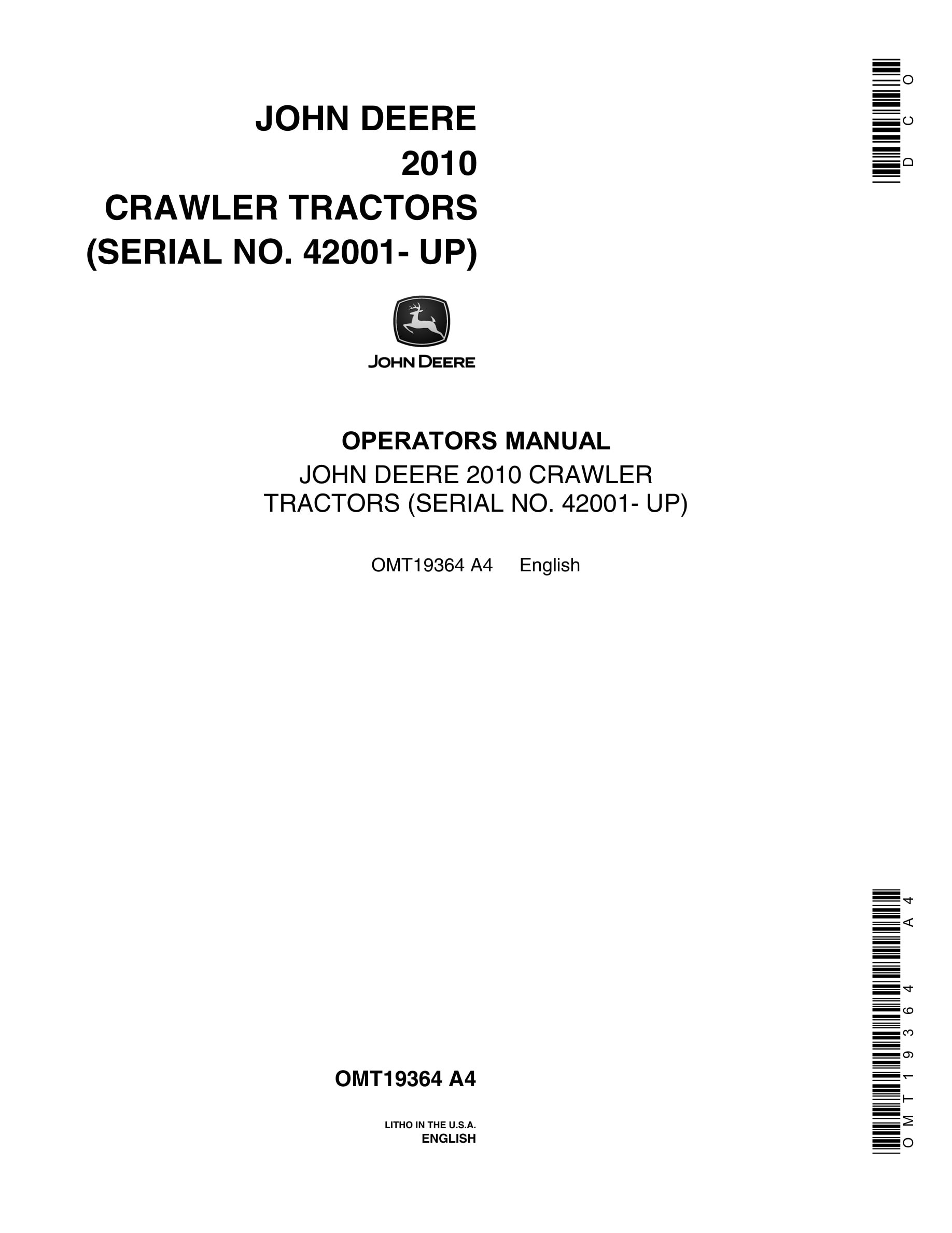 John Deere 2010 Tractor Operator Manual OMT19364-1