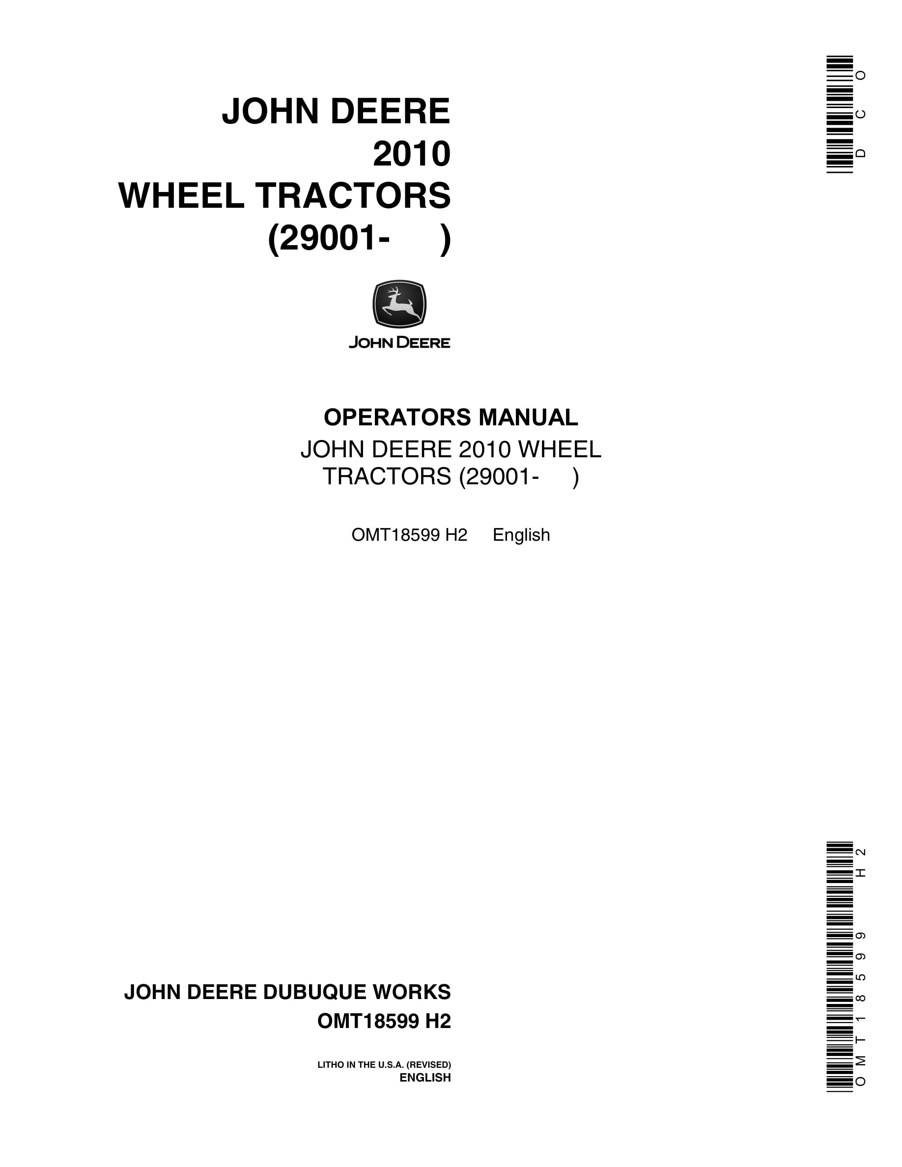 John Deere 2010 Wheel Tractors Operator Manual OMT1859-1