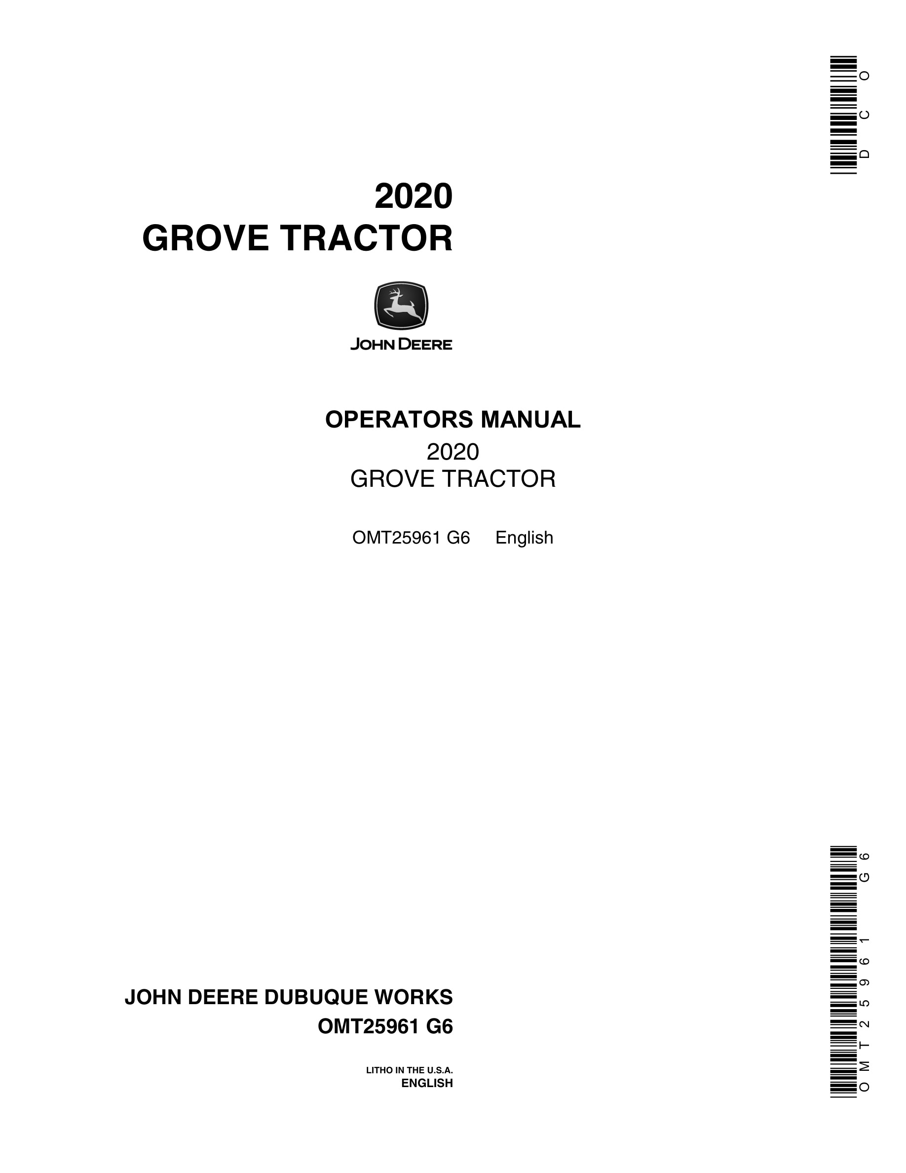 John Deere 2020 Grove Tractor Operator Manual OMT2596-1