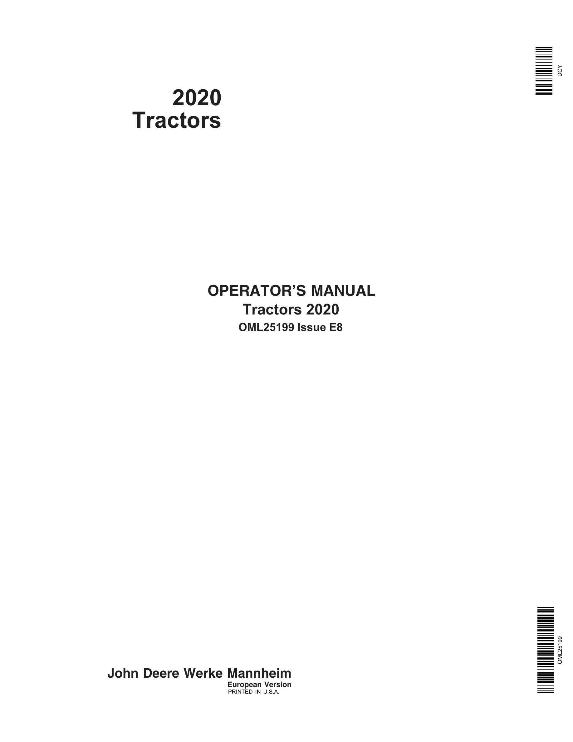 John Deere 2020 Tractors Operator Manuals OML25199-1