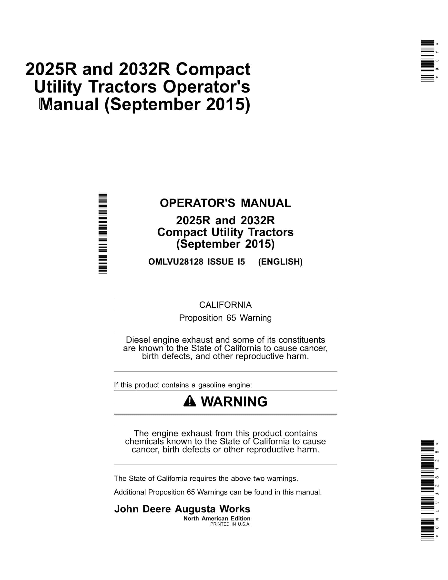 John Deere 2025R and 2032R Tractor Operator Manual OMLVU28128-1