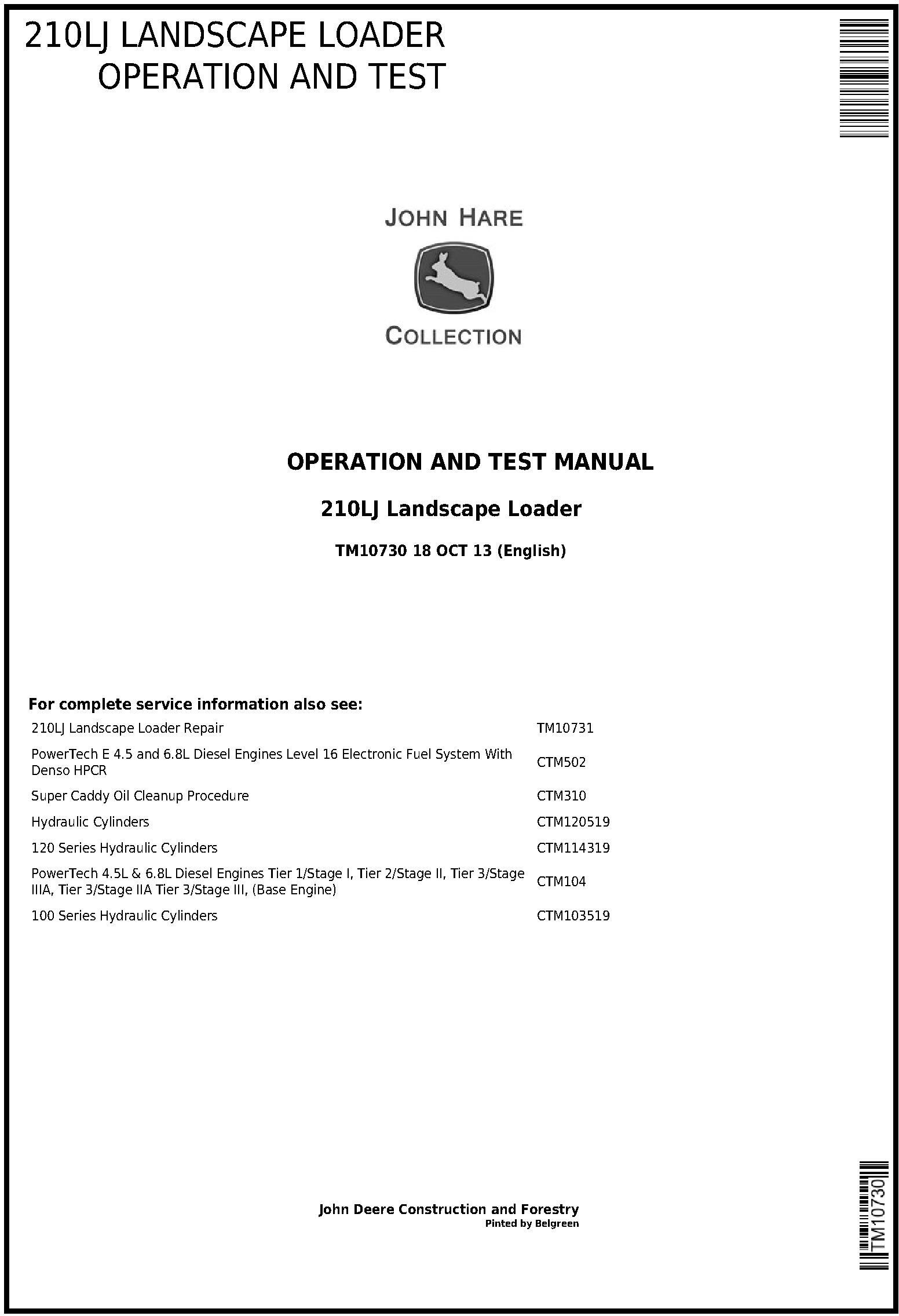 John Deere 210LJ Landscape Loader Operation Test Manual TM10730