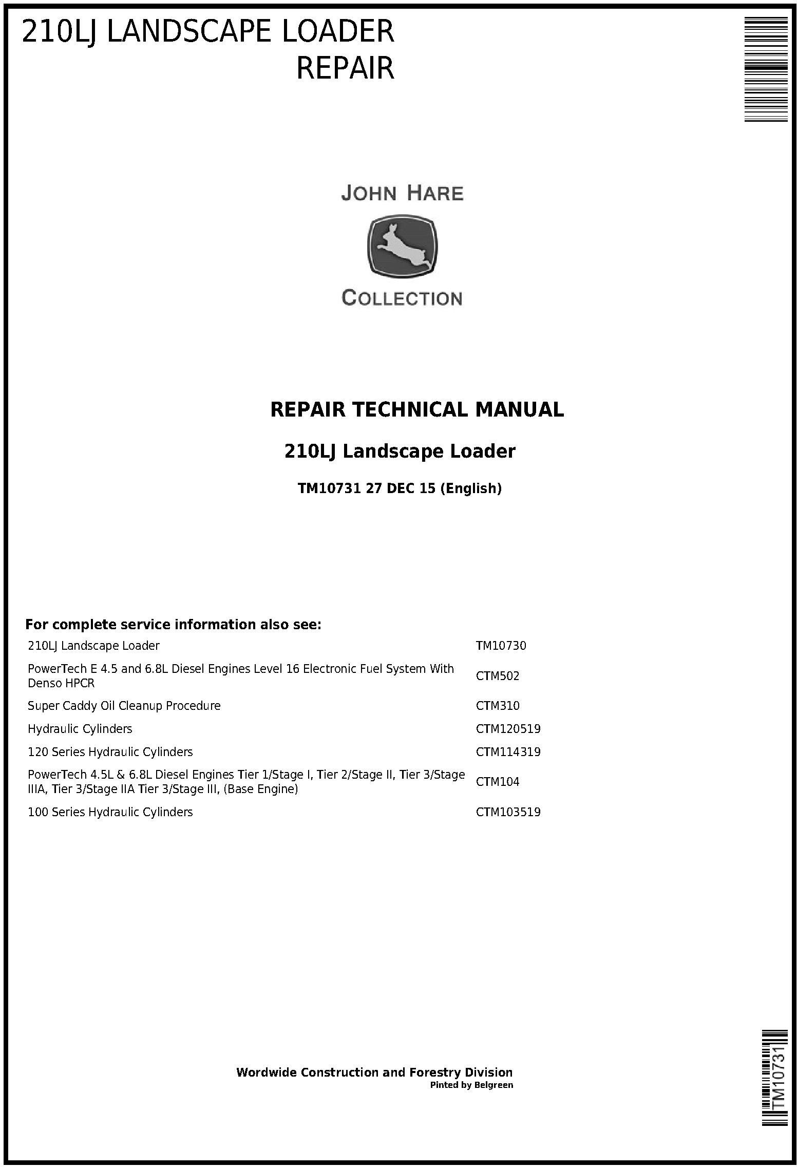 John Deere 210LJ Landscape Loader Repair Technical Manual TM10731