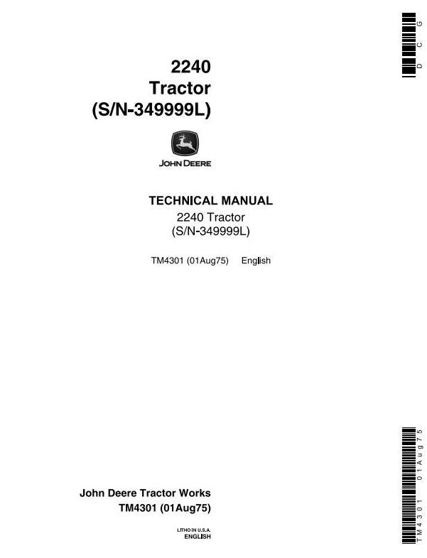 John Deere 2240 Utility Tractor Technical Manual TM4301
