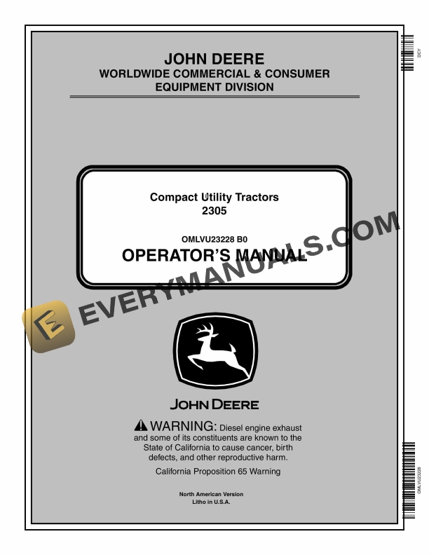 John Deere 2305 Tractor Operator Manual OMLVU23228