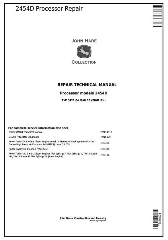 John Deere 2454D Processor Repair Technical Manual TM10421