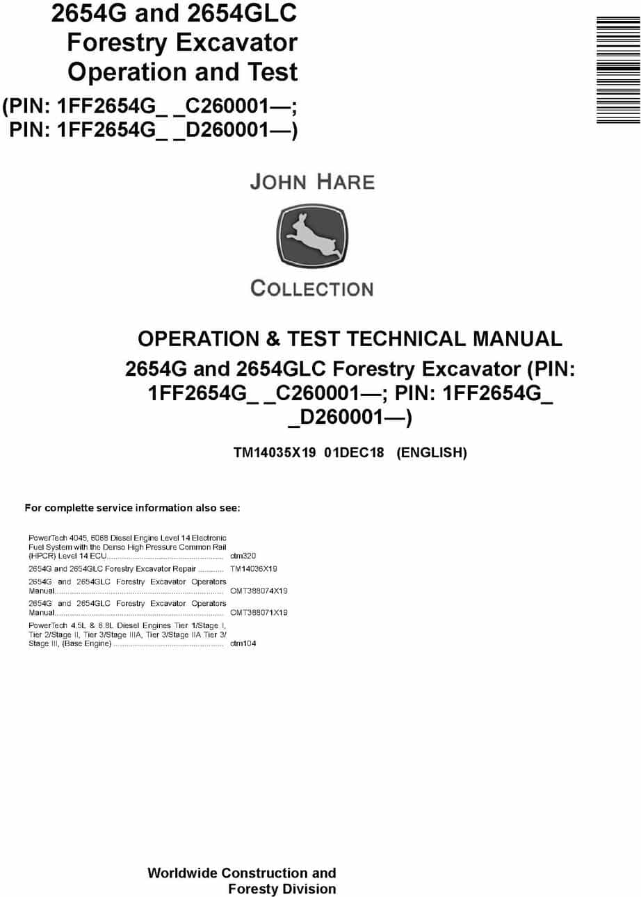 John Deere 2654G 2654GLC Forestry Excavator Operation Test Technical Manual TM14035X19