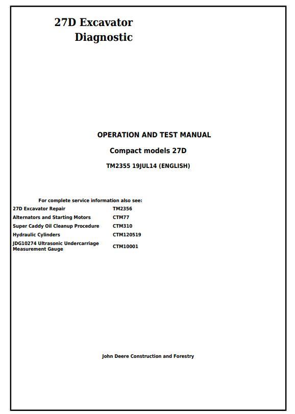 John Deere 27D Excavator Operation Test Manual TM2355