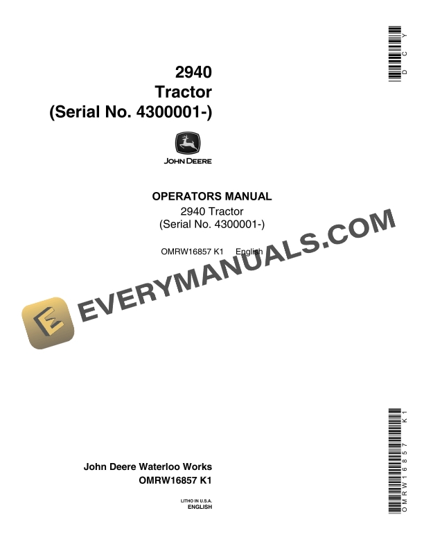 John Deere 2940 Tractors Operator Manual OMRW16857
