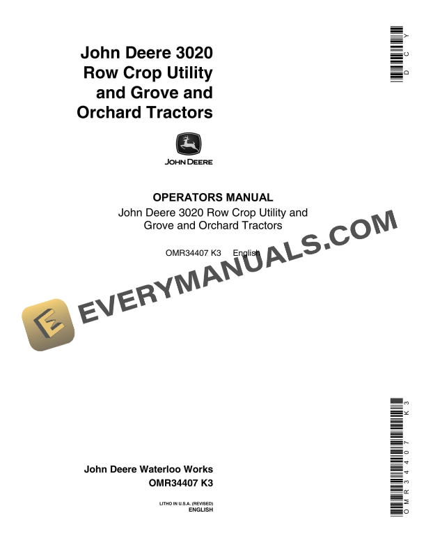 John Deere 3020 Tractor Operator Manual OMR34407