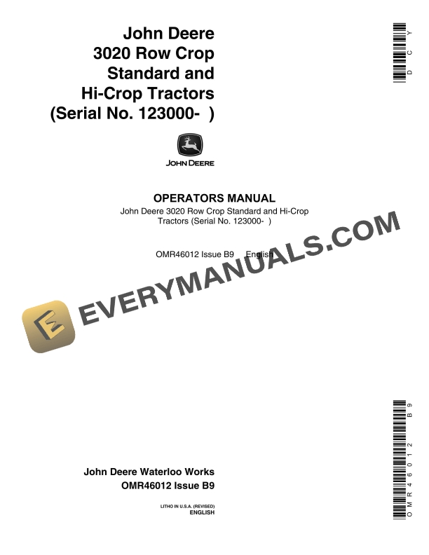 John Deere 3020 Tractor Operator Manual OMR46012
