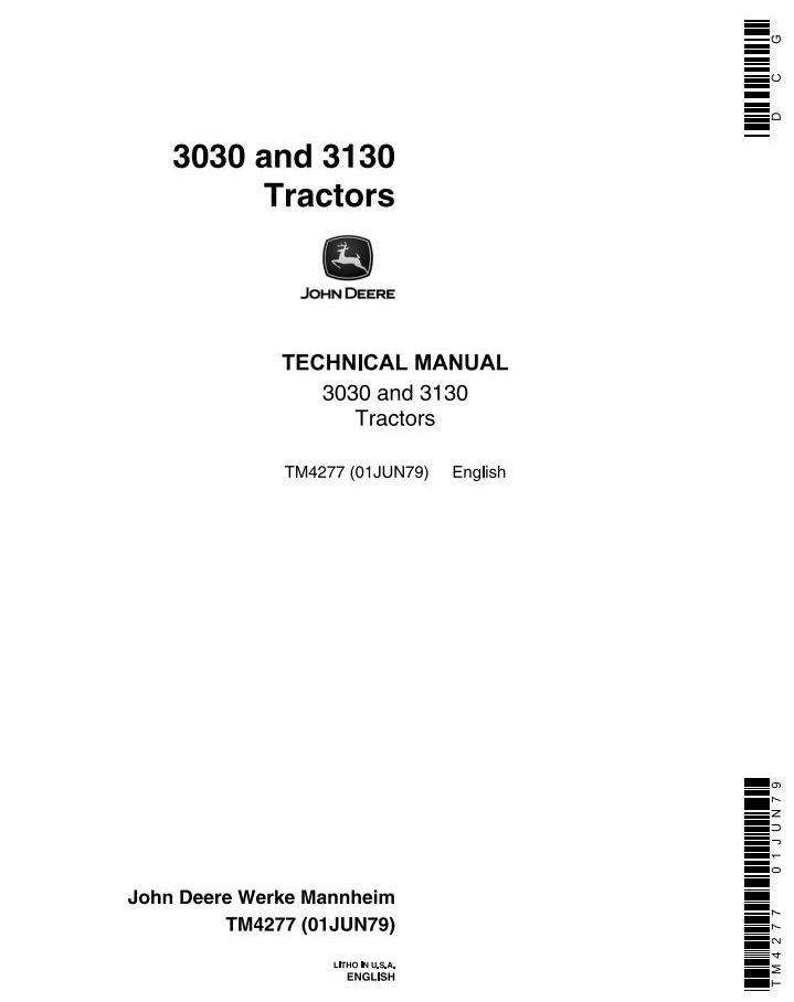 John Deere 3030 3130 Tractor Technical Manual TM4277