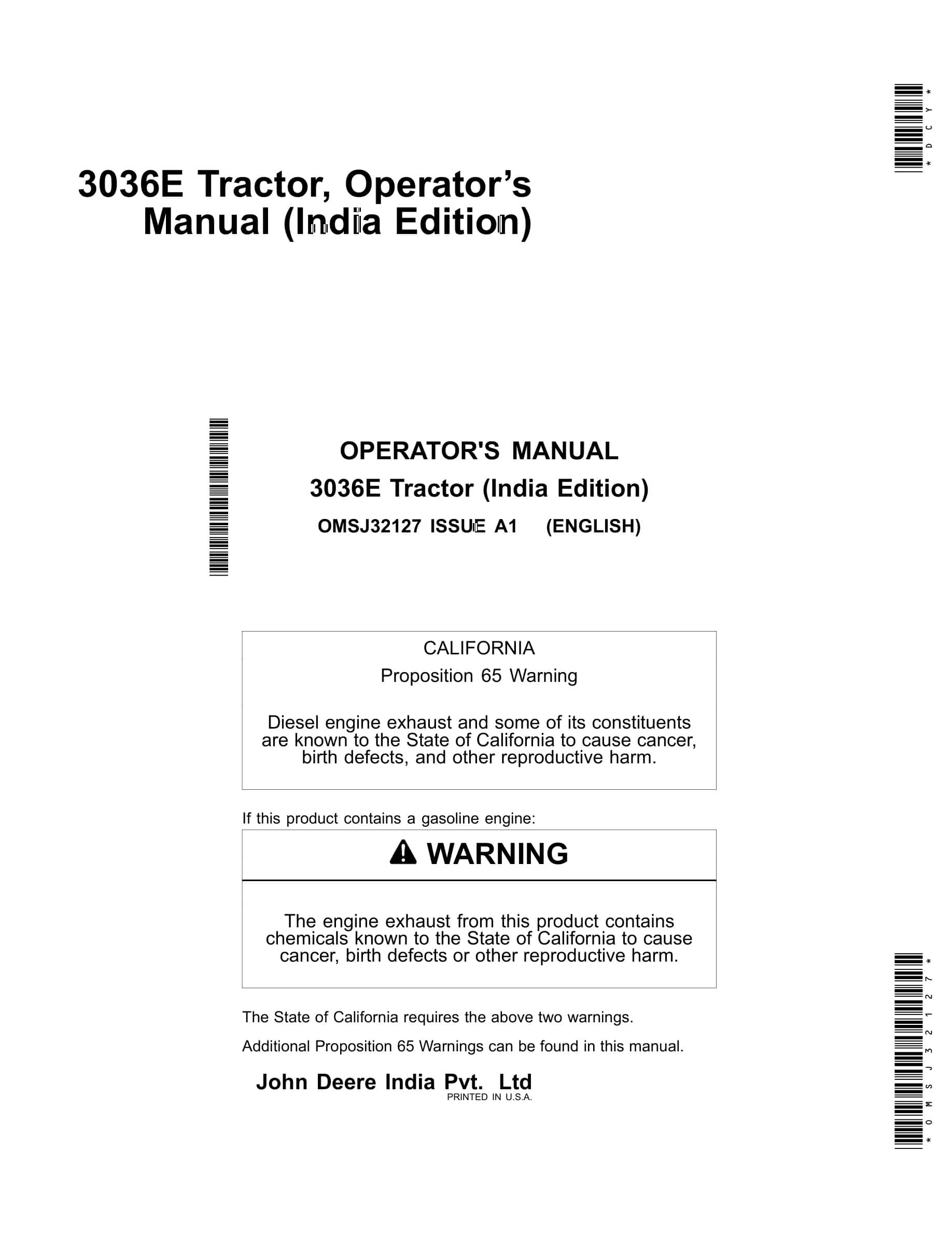 John Deere 3036e Tractors Operator Manual OMSJ32127-1