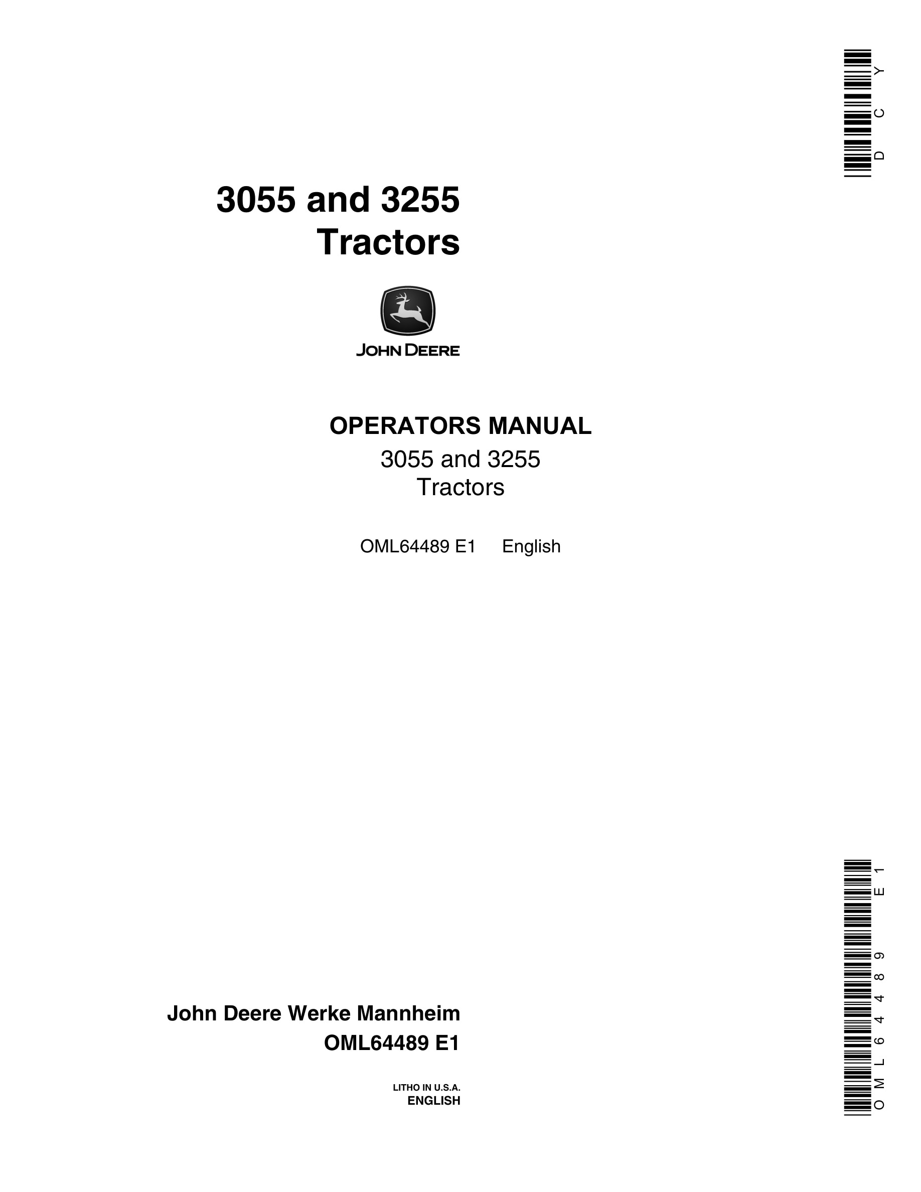 John Deere 3055 and 3255 Tractor Operator Manual OML64489-1