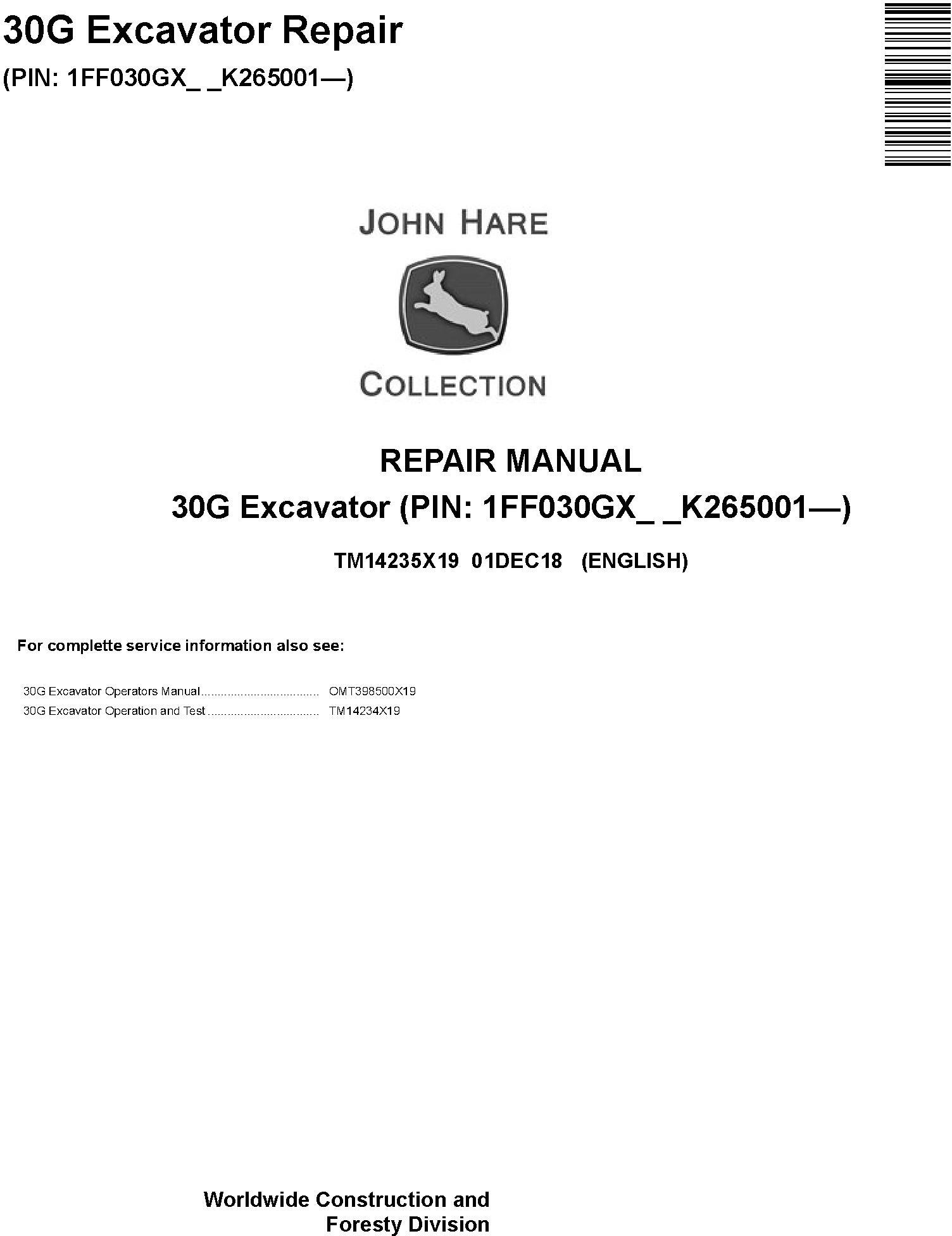 John Deere 30G Excavator Repair Manual TM14235X19