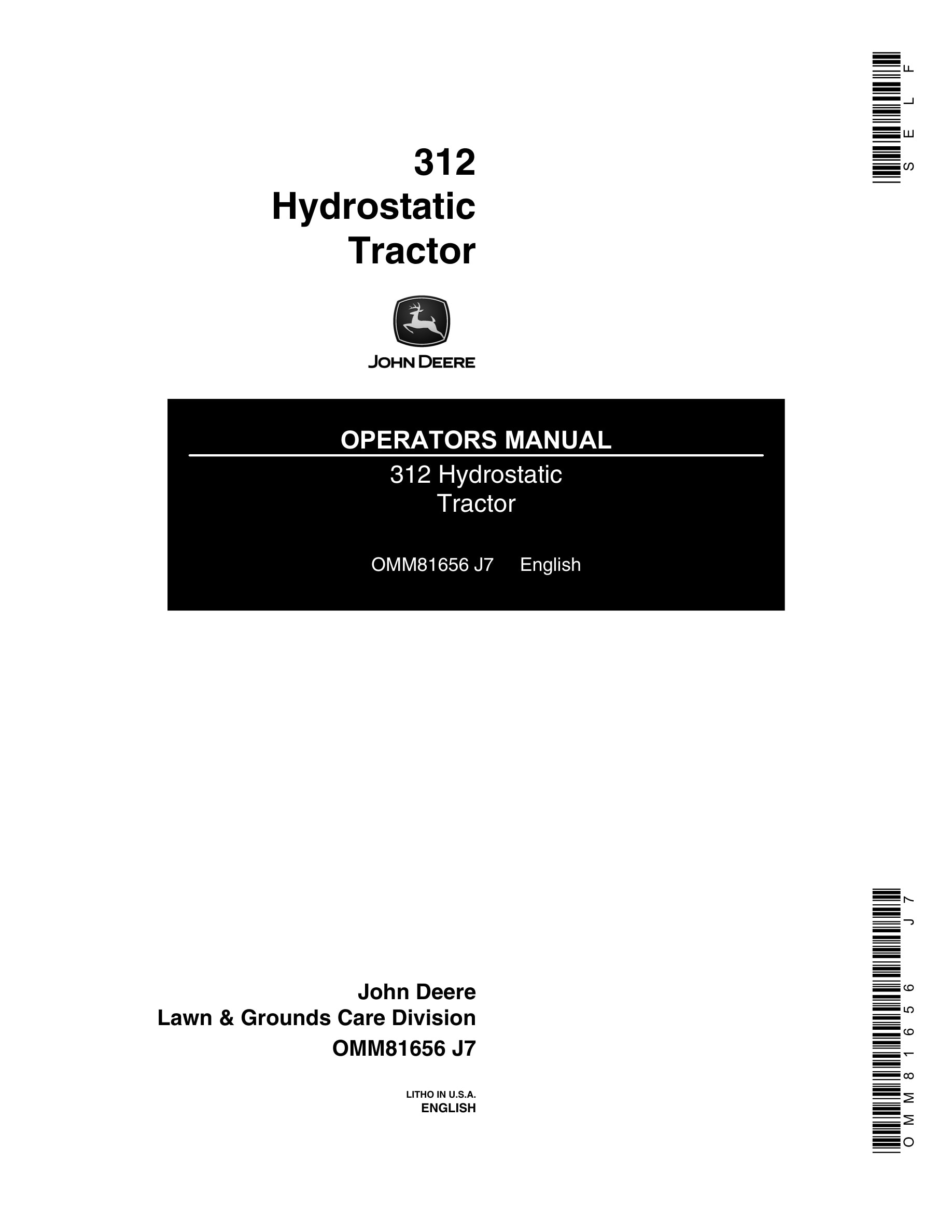 John Deere 312 Tractor Operator Manual OMM81656-1