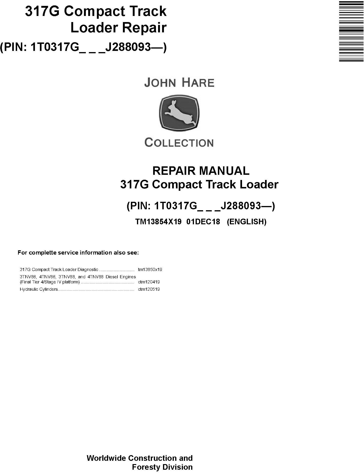 John Deere 317G Compact Track Loader Repair Manual TM13854X19
