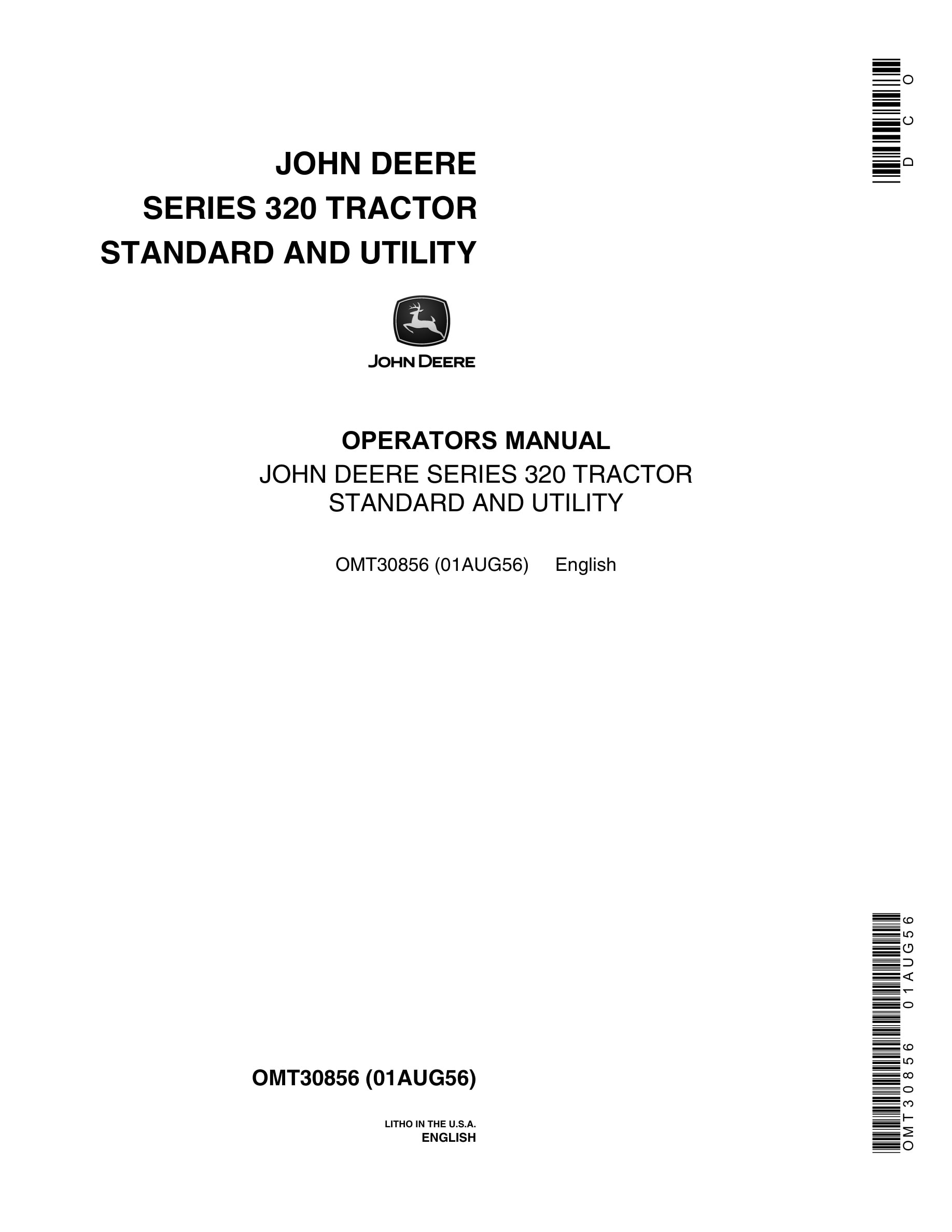 John Deere 320 Tractor Operator Manual OMT3085-1