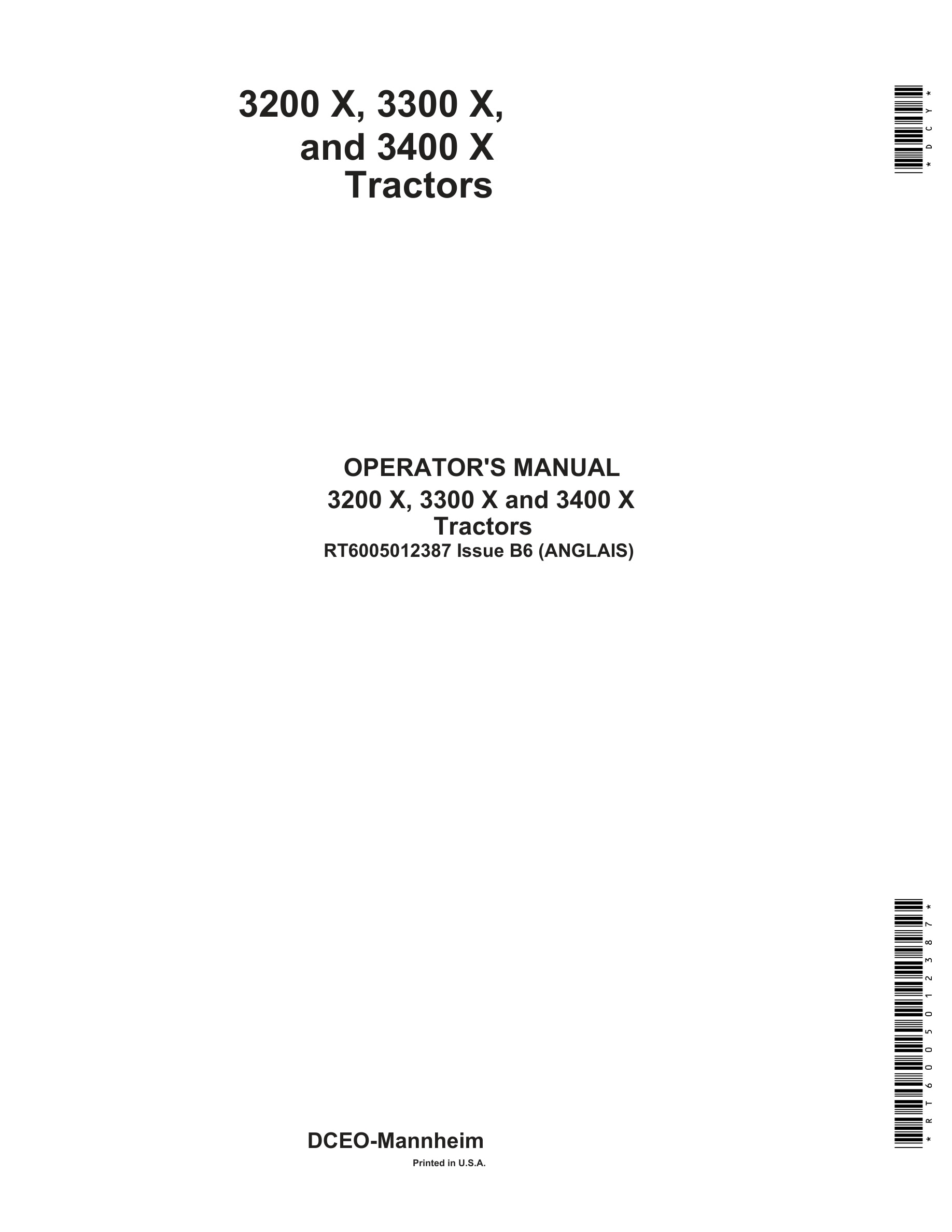 John Deere 3200 X, 3300 X And 3400 X Tractors Operator Manuals Rt6005012387-1