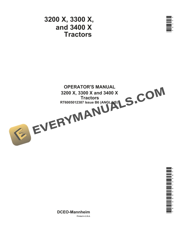 John Deere 3200 X, 3300 X And 3400 X Tractors Operator Manuals Rt6005012387-1