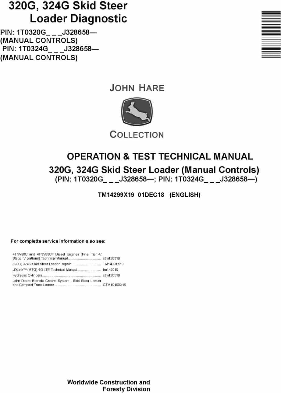 John Deere 320G 324G Skid Steer Loader Diagnostic Operation Test Manual TM14299X19