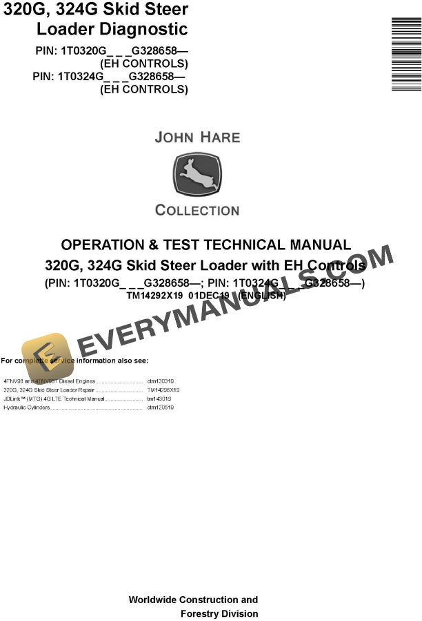 John Deere 320G 324G Skid Steer Loader Operation Test Technical Manual