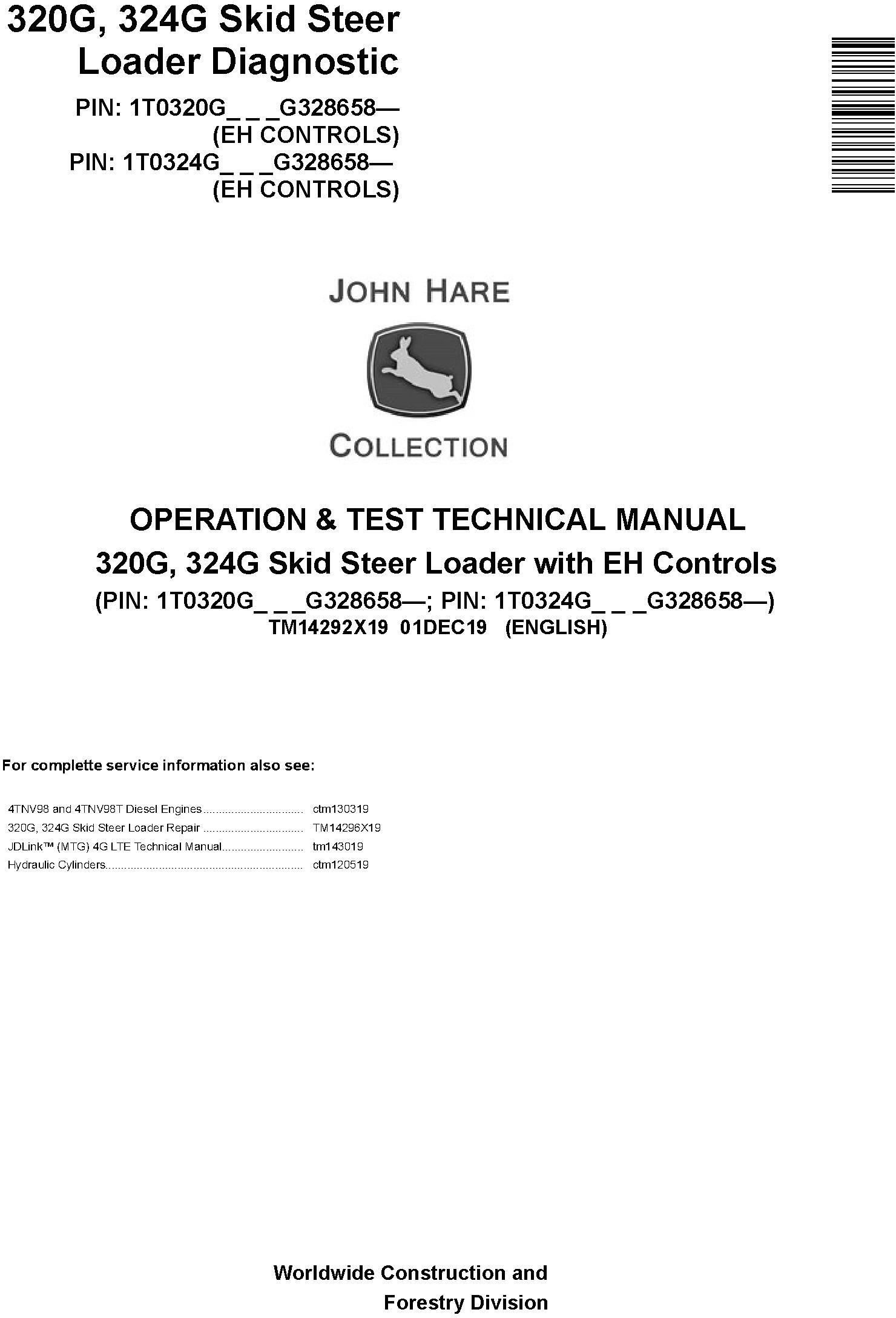John Deere 320G 324G Skid Steer Loader Operation Test Technical Manual TM14292X19