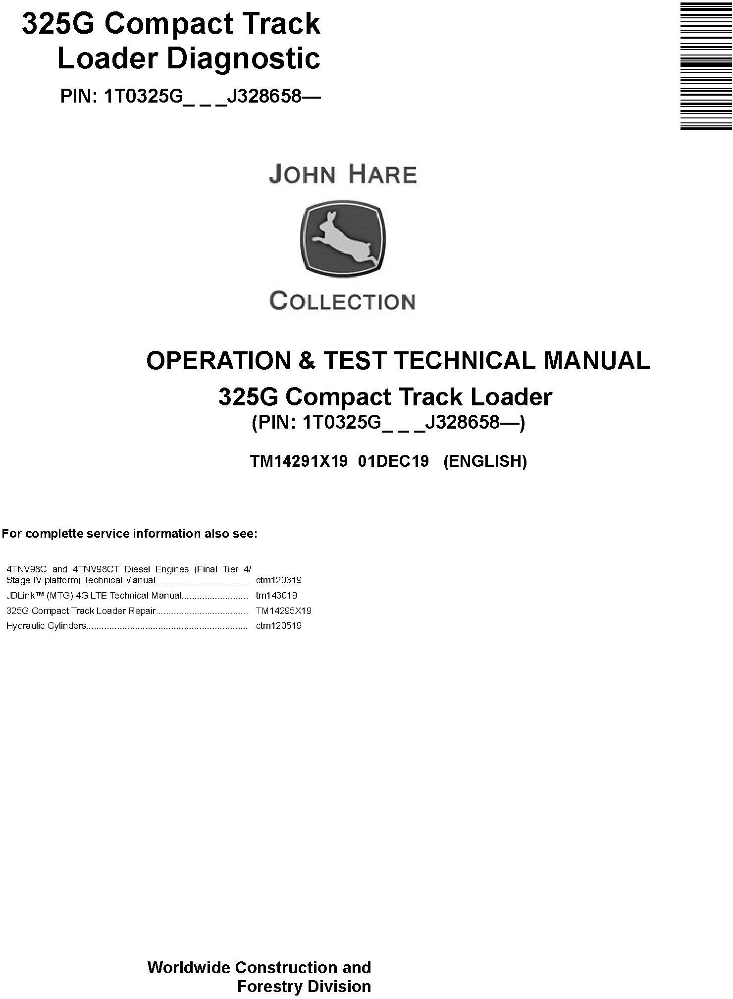 John Deere 325G Compact Track Loader Operation Test Technical Manual TM14291X19