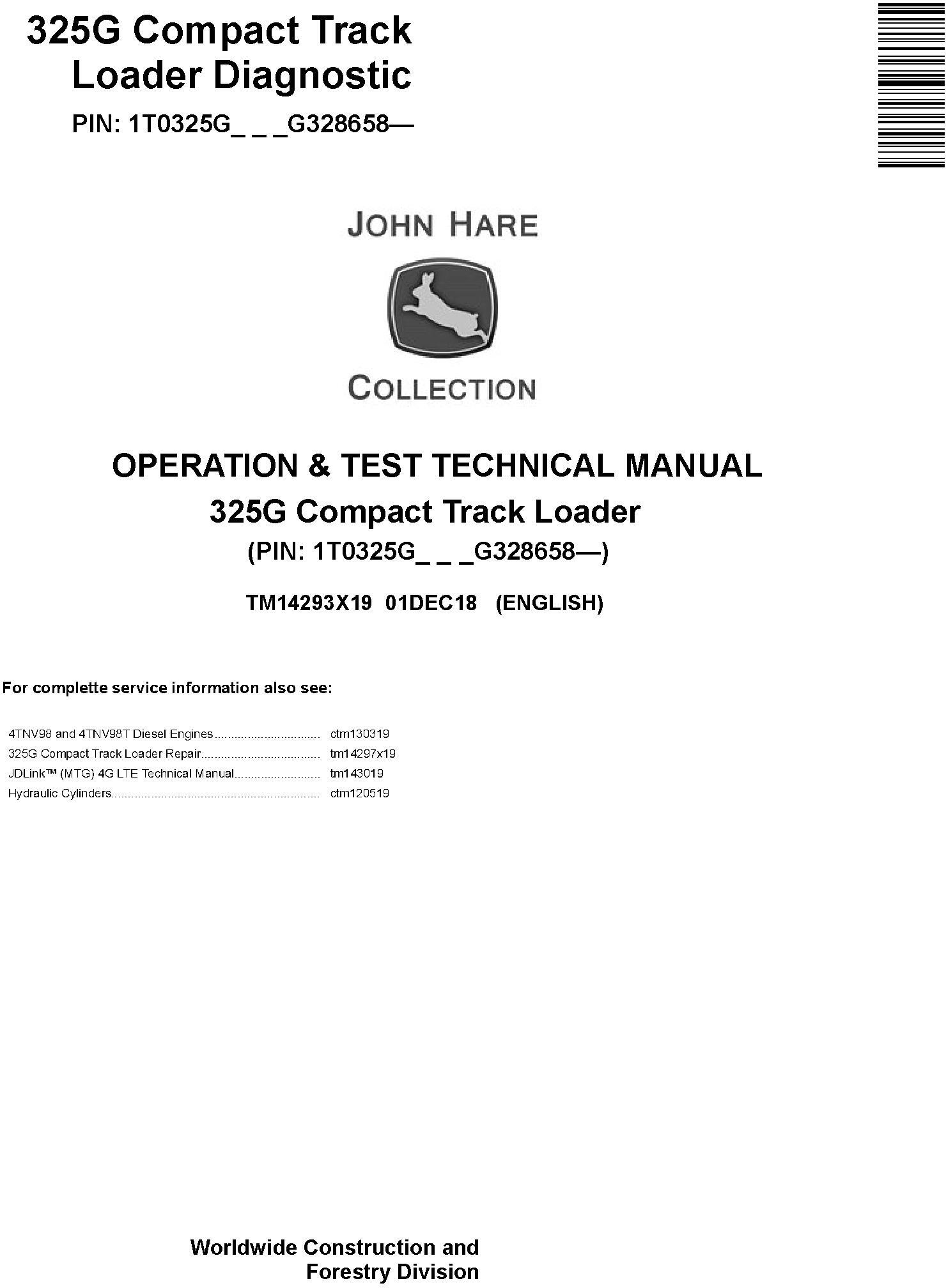 John Deere 325G Compact Track Loader Operation Test Technical Manual TM14293X19
